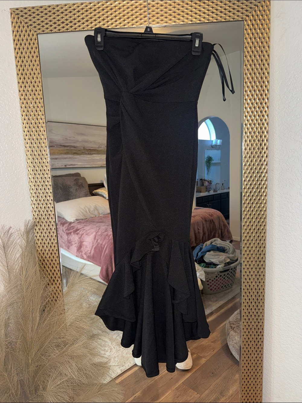 Black Strapless Ruffle-Hem Women’s Dress